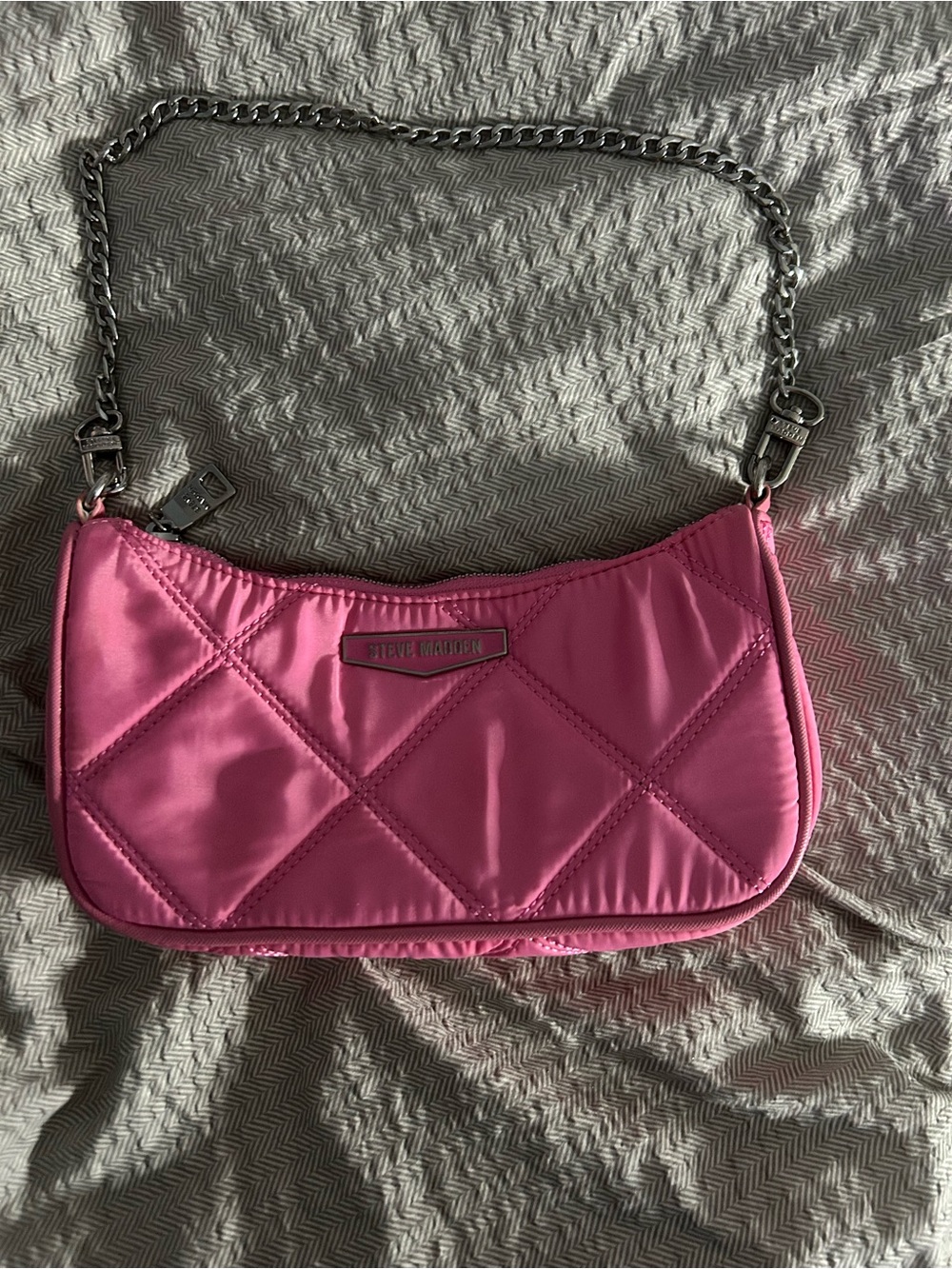 Steve Madden Hot Pink Quilted Shoulder Bag with Silver Chain